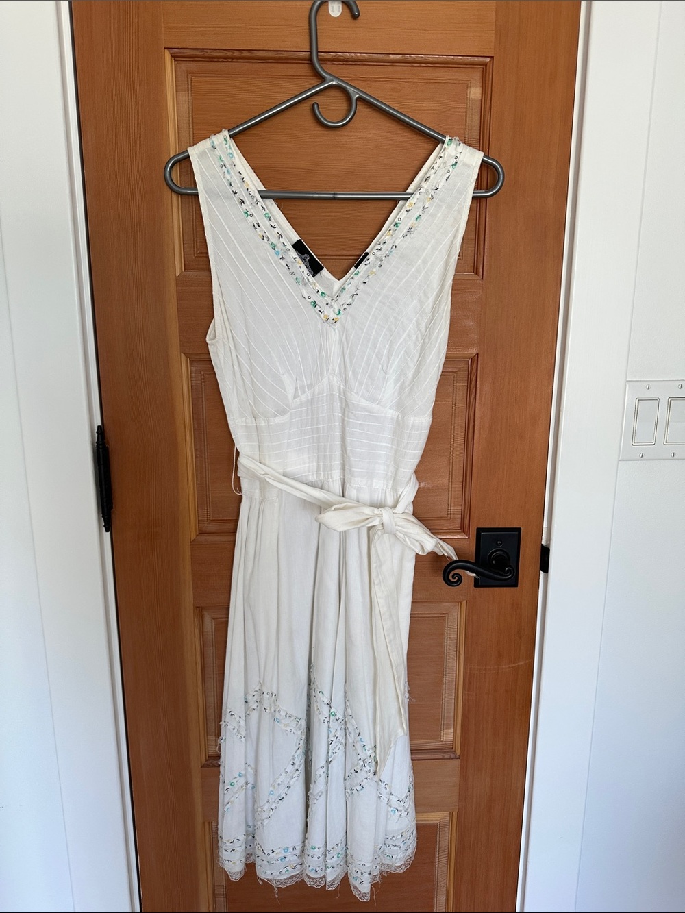 Angie White Maxi Dress with Green & Blue Embroidered Trim